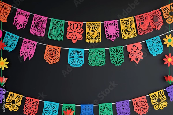Obraz Mexican Fiesta background, banner and poster design with flags, decorations, greeting card