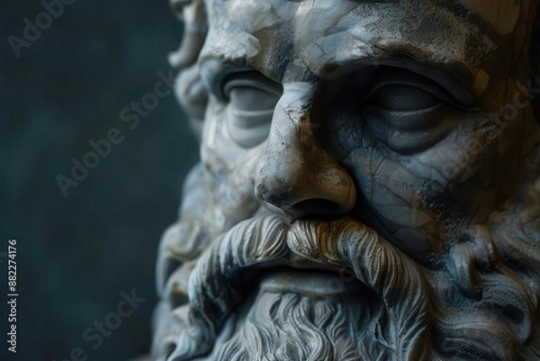 Obraz hyperrealistic digital sculpture of aristotle dramatic chiaroscuro lighting weathered marble texture intricate facial details contemplative expression