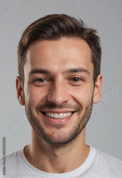 Obraz Portrait view of a regular happy smiling Serbia man, ultra realistic, candid, social media, avatar image, plain solid background