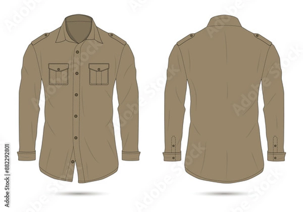 Fototapeta Brown outdoor button-up shirt mockup front and back view