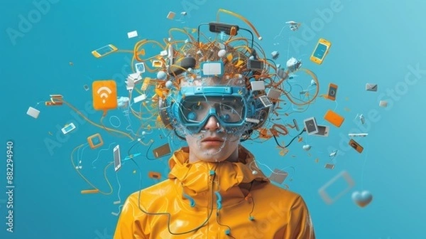 Obraz Digital Overload: Juggling Social Media Chaos in Psychedelic Colors