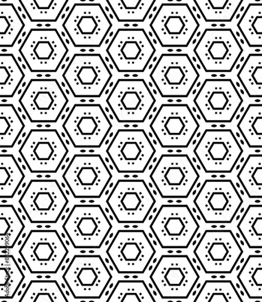 Fototapeta Black and white seamless abstract pattern. Background and backdrop. Grayscale ornamental design.