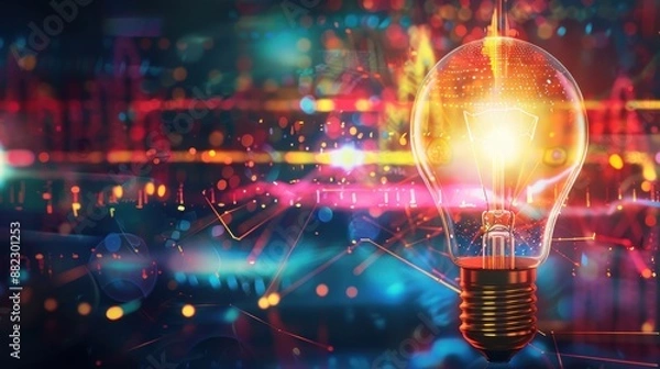 Fototapeta Glowing Light Bulb with Networked Abstract Background