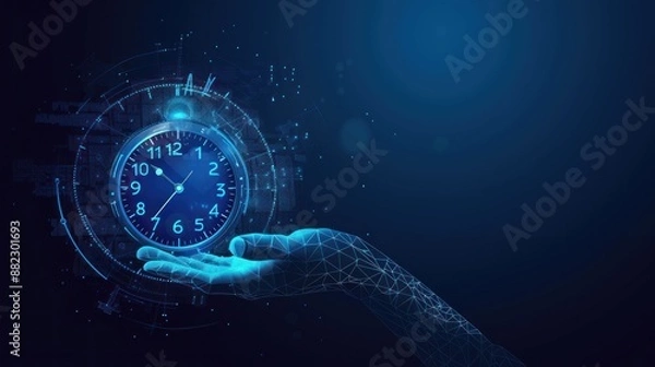 Fototapeta Digital Hand Holding Time Clock