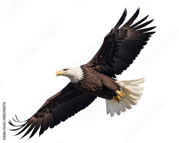 Obraz A powerful eagle soaring high in a clear blue sky, symbolizing freedom and strength in its natural habitat isolated transparent image
