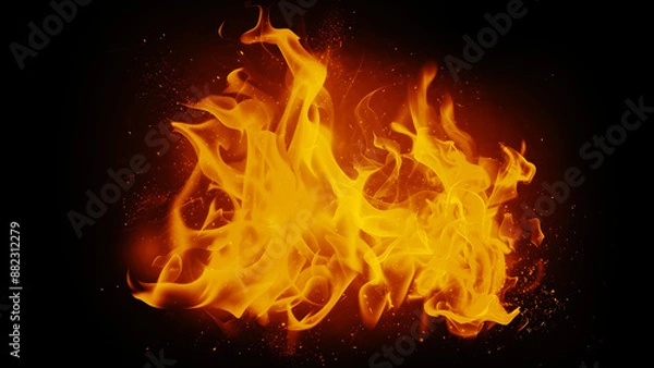 Obraz Realistic fire flames on black background, hellish scene with intense heat.