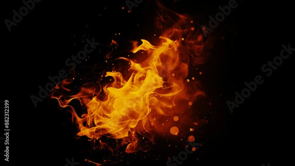 Obraz Realistic fire flames producing heat on black background, intense and fiery.