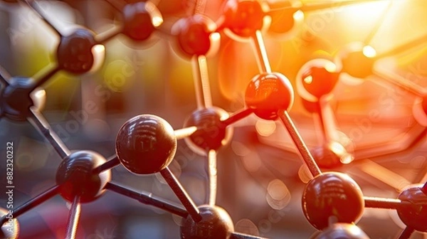 Obraz Complex molecular structure with spherical particles. Futuristic technology style. Illustration for banner, poster, cover, brochure or presentation.