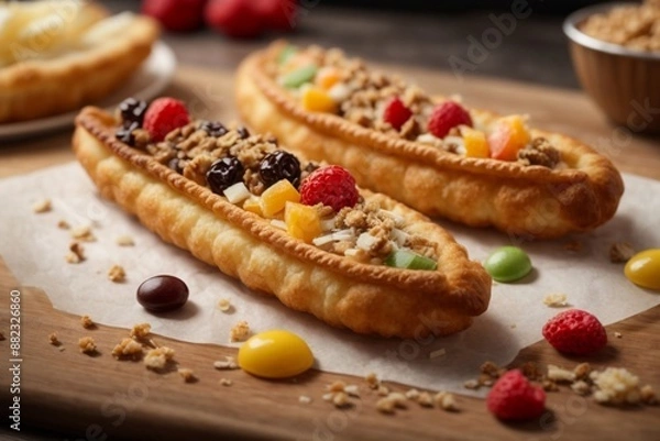 Fototapeta BeaverTails: Fried dough pastries stretched to resemble a beaver's tail, often topped with various sweet toppings.

