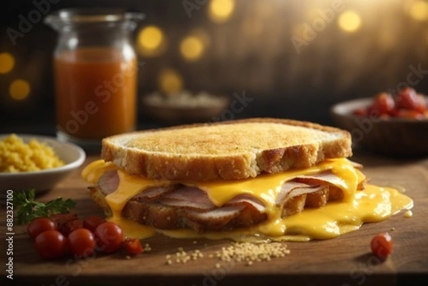 Fototapeta Peameal Bacon: Back bacon coated in cornmeal, often served in a sandwich or as part of a traditional Canadian breakfast.

