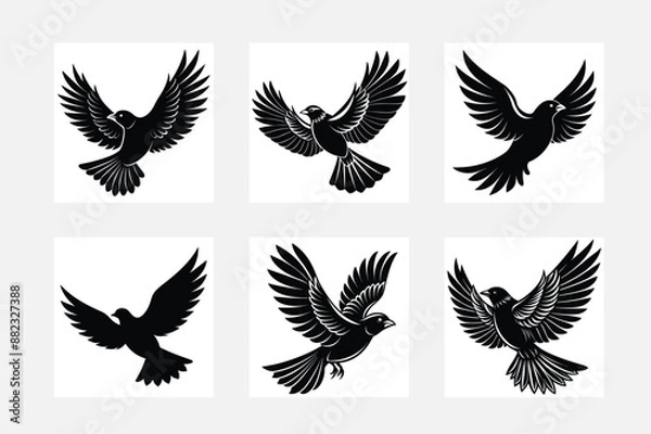 Fototapeta Flying bird  Logo Black and White Vector set