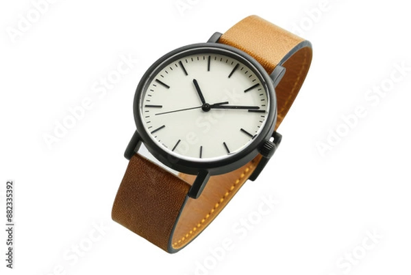Fototapeta Minimalist Leather Watch with a Sleek Design Isolated on Transparent Background