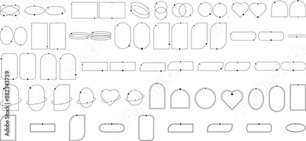 Fototapeta Modern aesthetic minimalist linear arch with different geometric shapes. Trendy line elements set, Ornament frames and borders with twinkle stars and flower