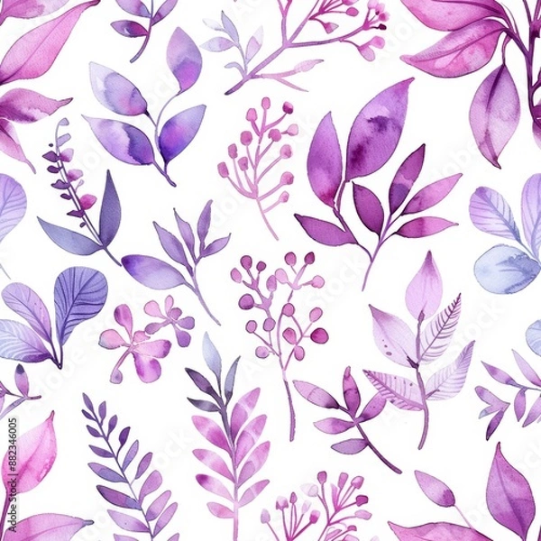 Fototapeta Seamless pattern of a drawn leaves and berries. Nice violet vintage pattern with white background