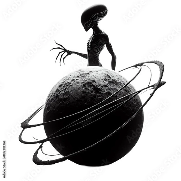 Obraz alien and moon  isolated on transparent background - Generative AI
