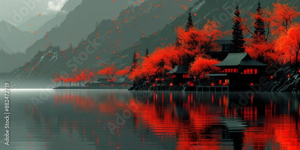 Fototapeta 青と緑のある水彩風の背景