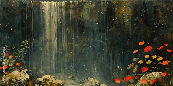 Fototapeta 青と緑のある水彩風の背景