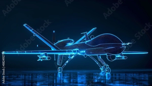 Obraz military drone wire frame glowing blue