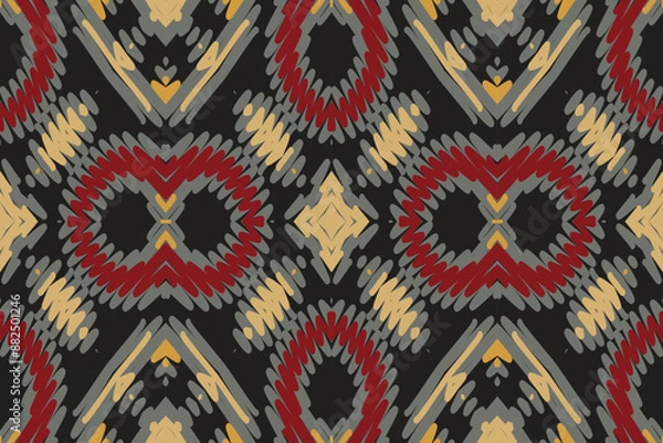 Fototapeta Mexican Flower Background, Traditional Ethnic Ikat, Aztec Abstract Vector Pattern, Seamless Pattern in Tribal, Folk Embroidery and Mexican Style.
