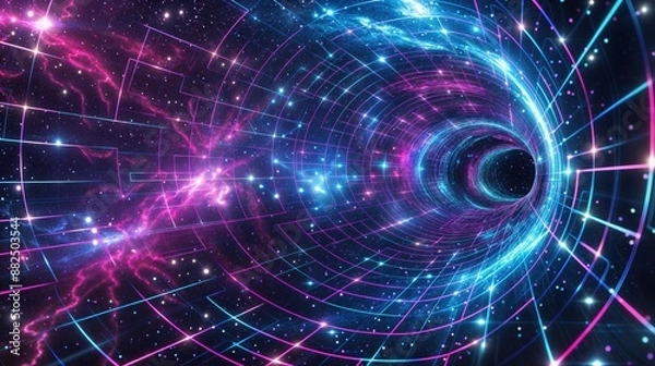 Fototapeta Synthwave Wireframe Tunnel