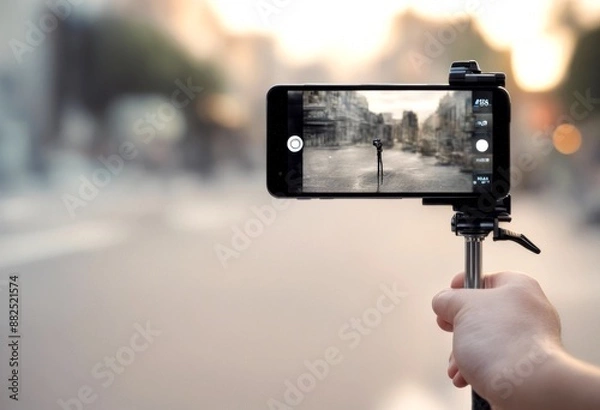Fototapeta selfie white stick olated clipping inside using hand path isolated screen holding phone 