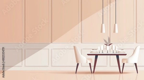 Fototapeta Fancy dining room with adorned table settings, artistic centerpiece, and decorative lighting, exuding elegance and style, flat design illustration