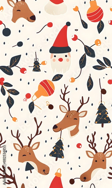 Fototapeta 2D illustrated New Year card in a cute graphic style seamless pattern.