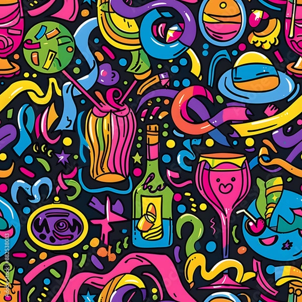 Fototapeta 2D illustrated New Year card in a cute graphic style seamless pattern.
