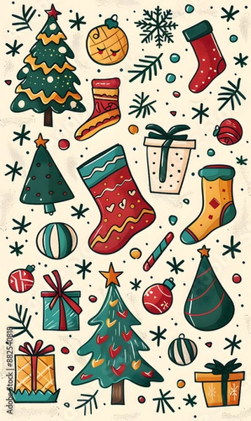 Fototapeta 2D illustrated New Year card in a cute graphic style