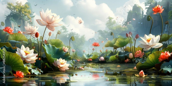 Obraz 幻想的な赤と黄色の水彩テクスチャ背景　