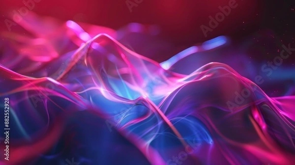 Fototapeta Abstract beauty pink and blue waves on a black background with a bright light in the middle