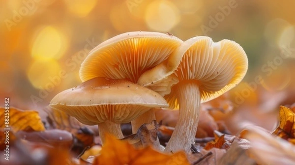 Fototapeta Mushrooms Picture Reference. Macro Photography of Honey Fungus with copy space.