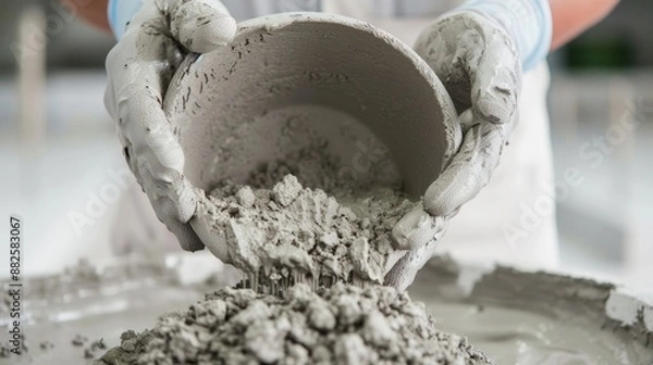 Obraz Interactive workshop on mortar development, participants learning and experimenting with various mixtures, emphasizing practical skills and innovation