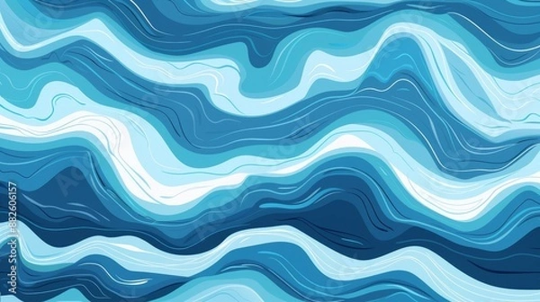 Fototapeta ocean waves flat design top view abstract water ocean wave cartoon drawing vivid