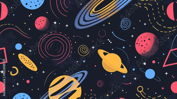 Fototapeta A colorful space scene with planets and stars