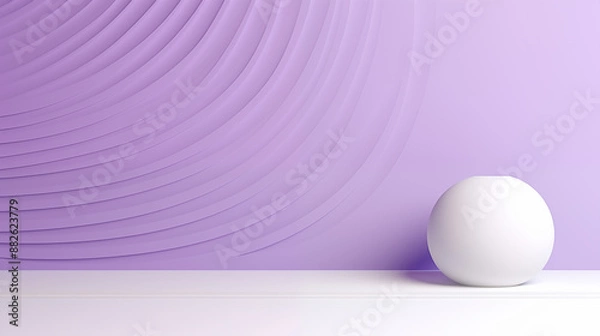 Fototapeta abstract 3d interior scene white ball and line texture background with violet background color and sunlight.