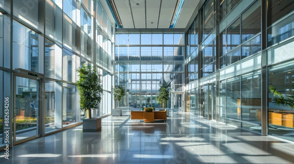 Fototapeta Modern Glass Office Building Lobby Interior.