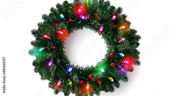 Fototapeta Christmas Wreath with Colorful Lights