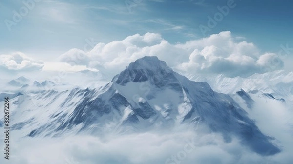 Fototapeta Snow-capped mountain peak under blue sky