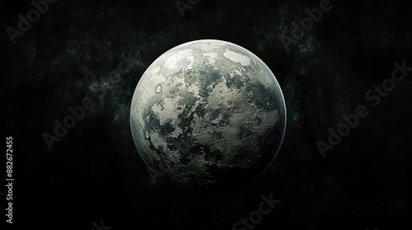 Fototapeta Futuristic planet on the black background , photorealistic, natural composition. copy space for text.