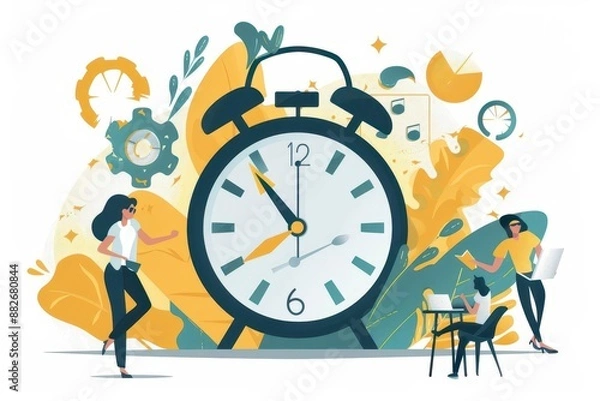 Fototapeta Execution and Accomplishment, precise planning, flat design illustration