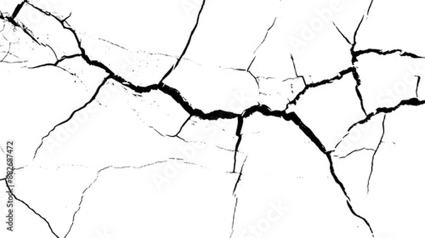 Fototapeta Earth cracks texture on isolated vector background. black lightning bolts. Earth crack.	
