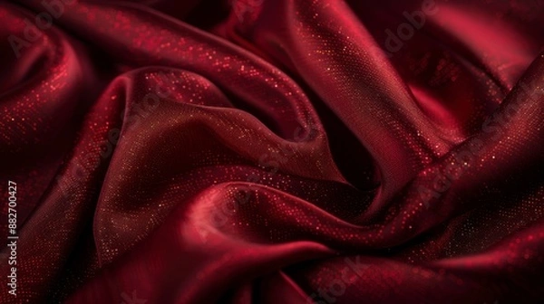 Obraz Deep ruby red silk fabric texture shimmering with delicate glitter accents