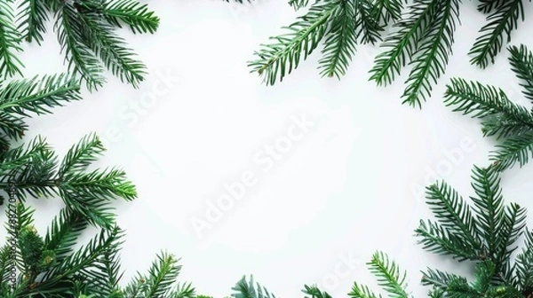 Fototapeta Isolated white background with Christmas green outline