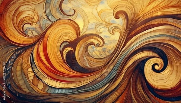 Fototapeta abstract pattern with blue and golden waves circles