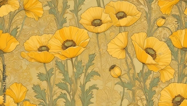 Fototapeta Clear Plain Shiny Warm Soft Vintage Bokeh Cloudy Wave Like Geometric Yellow Background or Texture