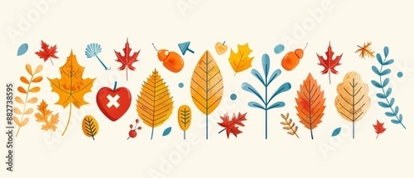 Fototapeta Autumn leaves and branches in a colorful pattern.