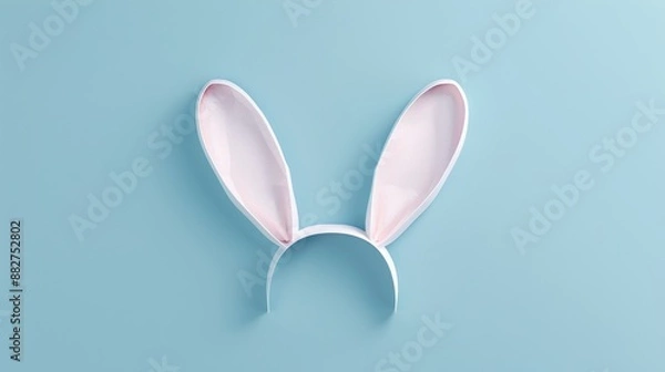 Fototapeta Easter minimalist design with white rabbit ears on light blue backdrop