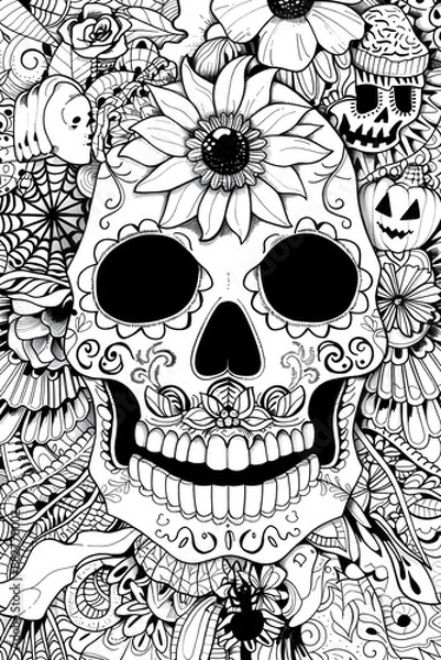 Fototapeta Halloween, Colouring in Page