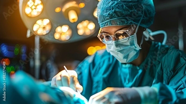 Fototapeta Focused Surgeon Operating in a Sterile Environment
